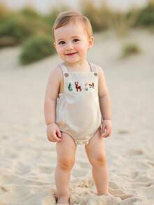 Baby Boy Overall Romper Reindeer/Duck Embroidery Sleeveless Bodysuit Spring Summer Clothes - White - View 5