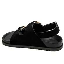 Double Buckle Flat Sandals With Adjustable Back Strap – Comfortable Style - Black - View 3