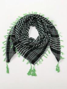 1 pieza Pañuelo de cuello con borlas geométricas en estilo patchwork a cuadros - Multicolor - Ver 2