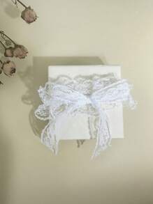 1pc White Lace Elastic Garter Belt, Elegant Bow Thigh Chain Leg Wrap For Bride