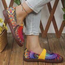 New Ultra Soft Outsole Cool And Comfortable Colorful Round Toe Versatile Artistic Shallow Mouth Flat Canvas Shoes - 黃紅色 - 查看 4