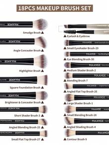 MAANGE 18Pcs Professional Aluminum Tube Eye Makeup Brushes With Velvet Bag,Soft Smudge Brush Concealer Brush Highlight Brush Foundation Brush Contour Brush Eyeshadow Brush Shadow Brush Blending Brush Eyebrow&Eyelash Brush,Makeup Tools With Soft Fiber And Skin Friendly For Easy Carrying,Brush For Travel,Gifts For Women&Girls - 黑色 - 查看 4