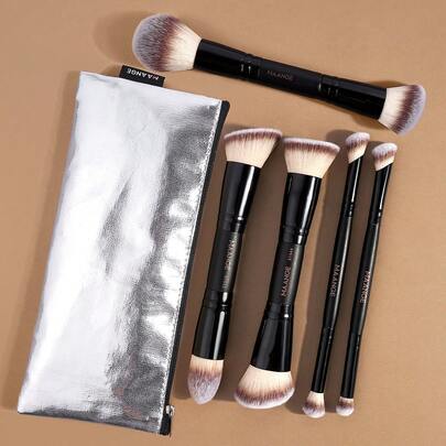 MAANGE 5支双头化妆刷套装，含化妆刷包，包含粉底刷、散粉刷、腮红刷、眼影刷等必备单品，便携式化妆工具收纳包，化妆品整理袋，旅行必备，母亲节礼物，方便携带，化妆刷套装，化妆刷套装，化妆刷套装，全套化妆刷，化妆刷套装，全套化妆工具，化妆刷套装，化妆刷套装，化妆礼品套装，套装，赠品，专业化妆刷，全套化妆工具