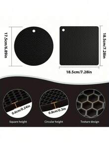 4片装黑色硅胶隔热垫，适用于热锅热碗。耐热台面垫，可用作餐垫、杯垫、隔热垫和大杯垫。 - 方圓款 - 查看 7