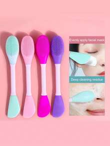 二合一套装：双头面膜刷 + 圆形洁面刷，清洁毛孔，面部按摩，去除黑头，柔软硅胶洁面刷，化妆工具