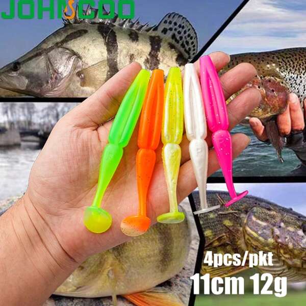 4pcs/Lot Soft Fishing Lures Set 11cm 12g T-Tail Soft Worm Bait Artificial Paddle Tail Swimbait Wobblers Fishing Tackle