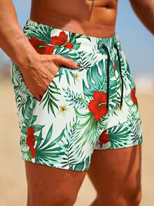 GINGTTO Men Swim Trunks Board Shorts With Compression Liner Swimsuit Bathing Suit Quick Dry Cargo Pocket, Hawaiian - Multicolor - View 3