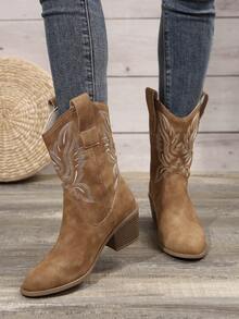 Women's Retro Western Embroidered Cowboy Boots - Brown - View 7
