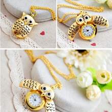 Montre collier vintage de mode en alliage rétro en forme de hibou pour hommes et femmes, cadeau d'anniversaire