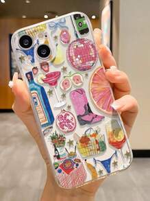 1 pieza Funda de teléfono transparente con ilustración perforada, anti-caída gruesa, impresa, transparente, apta para funda de teléfono/cubierta protectora, compatible con , Galaxy, compatible con Redmi