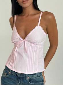 Women Y2k Crop Tank Top Low Cut Sleeveless Cami Top Sexy V Neck Spaghetti Strap Camisoles Summer Going Out Top - Hồng - Xem 1