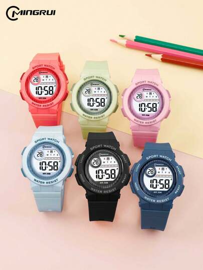 MINGRUI Candy Color Digit Alarm Wrist Watch With Chronograph & 30M Water Resistant Luminous, Multi-Function Digital Watch For Children, Students, Campus Use