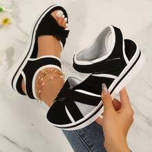 Women's Platform Wedge Sandals Casual Summer Arch Support Pad High Heel Sandals Adjustable For Outdoor Leisure Travel - 黑色 - 查看 3