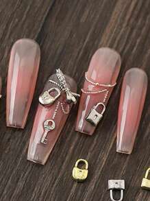 Sliver Heart Lock & Key Nail Art Decoration With 0.8Mm Steel Beads, Valentine'S Day Luxury Heart Lock Key Manicure Charm, Y2K Nail Gems Nail Art Ornaments For Nail Salon, Manicure Art Accessories Tools, Great Gift For Girl And Woman, Nail Supplies Nails Nail Charms