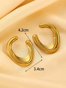 2pcs 18K Golden Stainless Steel Women Earrings Suitable For Gift, Party And Team-Building - Yellow Gold - View 5