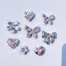 8 件/套金属镀层鞋饰配件，DIY 时尚凉鞋装饰，可拆卸凉鞋配件适用于木屐、泡泡拖鞋，可用作生日或派对礼物 - 銀色 - 查看 7