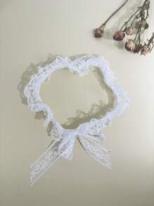 1pc White Lace Elastic Garter Belt, Elegant Bow Thigh Chain Leg Wrap For Bride