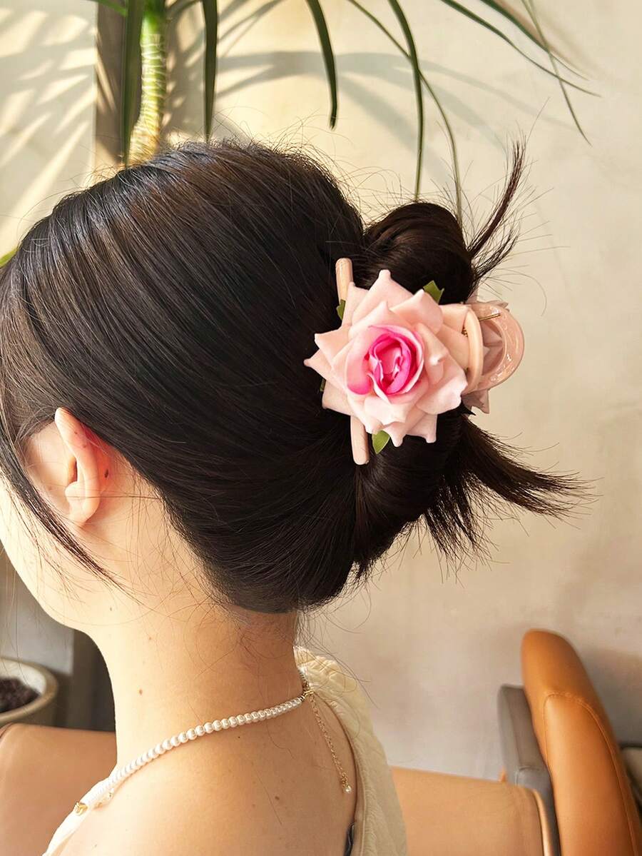 1 件女式粉色玫瑰花朵发夹 - 玫瑰 - 查看 1