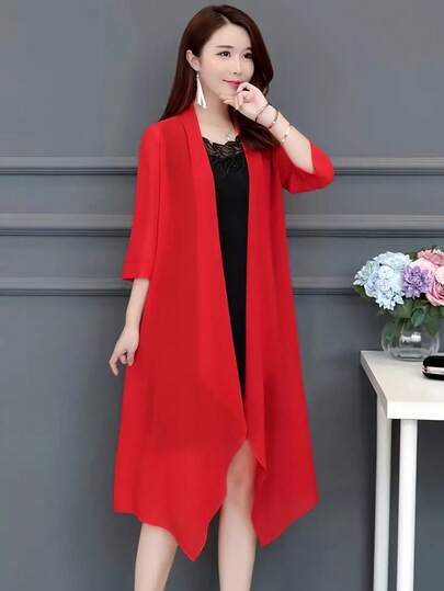 Saída de praia leve de chiffon para quimono - Saída de praia leve e solta com proteção solar, bainha assimétrica, elegante para o verão