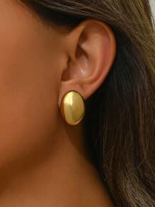 1 Pair Minimalist Elegant Smooth Oval Stainless Steel Stud Earrings, Suitable For Women's Daily Wear/Party, Great Gift For Her