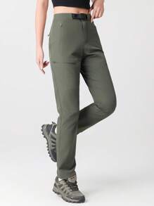 Pantalon cargo outdoor femme, pantalon de randonnée tactique léger avec 4 poches à fermeture éclair, convient pour les activités outdoor, la pêche, le camping, y compris la ceinture, vert
