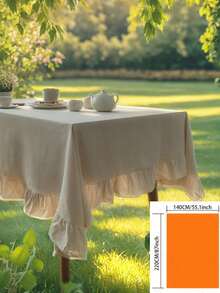 1pc Plain Linen Tablecloth With Ruffle Hem, Vintage Rustic Style For Kitchen, Dining Table, Coffee Table, TV Stand, Valentine's Day, Wedding Decor - Multicolor - View 15