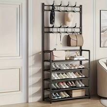 1pc Adjustable Multi-Function Metal Storage Rack With Separate Shoe Rack, Hat Rack, 8 Double Hooks & 5 Tier Hangers For Hallway, Bedroom & Bathroom - Black - View 5