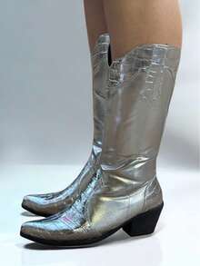 ALINE BORGES Texana Croco Western Country Boot LOW Heel High Shaft Long Comfortable Current Fashion - 銀色 - 查看 7
