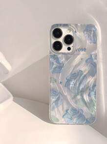 Funda de teléfono suave, a prueba de golpes y resbalones, con patrón de rosa azul claro brillante, resistente al agua, compatible con 16/16 Pro/16 Pro Max/16 Plus