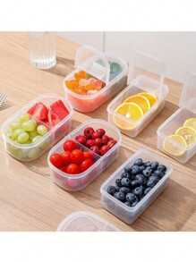 1pc Double-Grid Food Storage Box, Minimalist Clear Storage Box For Kitchen,Kitchen,Summer Beach Party,Food,Camping,Organizer,Room Decor,Kitchen Items."