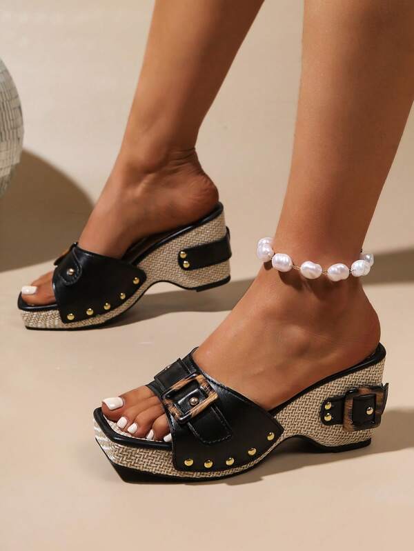 Cross-Border Trade Plus Size Summer Thick Bottom High Heel Open Toe Rope & Straw Woven Wedge Sandals For Women