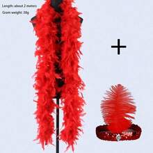 2pcs 1920s Girl Feather Boas And Headband Sets, Made Of Chicken Feathers, No Electricity, DIY Crafts, Wedding, Party Dress Accessories