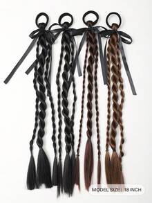 2pcs 18-Inch Synthetic Fiber Ponytail Extensions, With Elastic Hair Band, Box Braided Ponytail, For Children - 深棕色 - 查看 2
