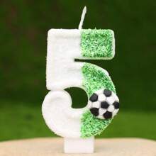 Creative Hot-Selling 0-9 Numeric & Letter DIY Birthday Cake Candle, Handmade Party Festival Decoration Candle, White & Green Bicolor, Colorful Glitter Football Field Design, For Birthdays, Celebrations, Photo Props, 1 Pc