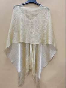 1pc Women's Fashionable & Versatile Knit Shawl Collar Poncho, Comfortable, Breathable, Suitable For Sun Protection In Spring/Summer, Can Be Worn In Multiple Occasions - Multicolor - View 21