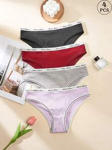 4pcs Women's Fashionable Ribbed Comfortable Bikini Panties - Multicolor - View 4