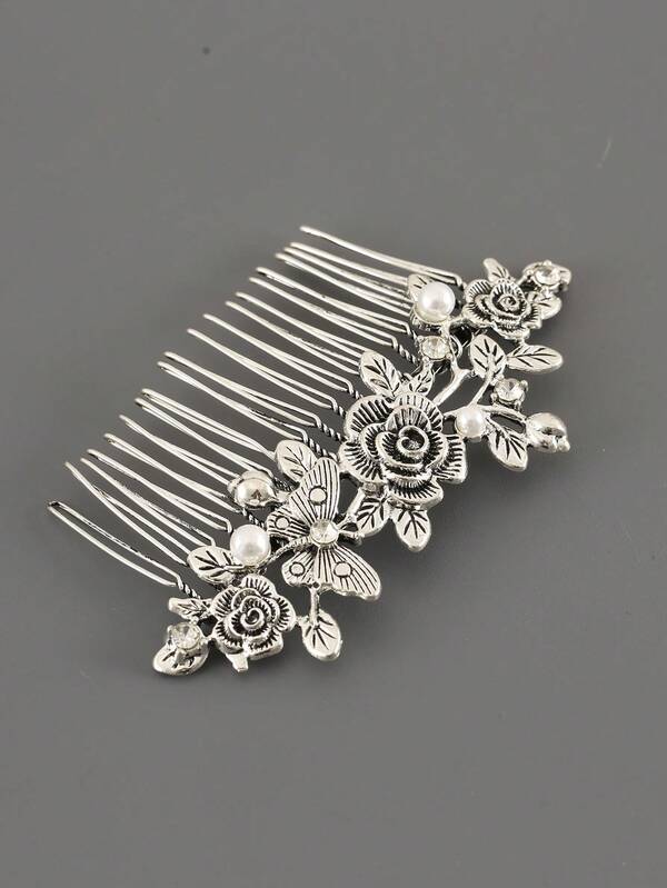 1 buc. Clamă de păr și pieptene cu design retro din metal cu flori și frunze, accesorii de păr, nuntă, coafare mireasă, pieptene lateral, articole școlare