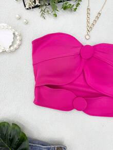 ELLIE Women's Strapless Crop Top With Button Details - 玫紅色 - 查看 2