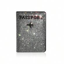 Rhinestone RFID Blocking Passport Holder Leather Travel Wallet Pouch, Multi-Color