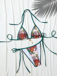 Bộ 2 món bikini hở lưng họa tiết hoa nhí thời trang mới dành cho nữ, kèm phụ kiện kim loại, thích hợp cho kỳ nghỉ. - Nhiều màu - Xem 4