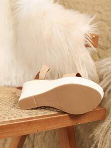 Elegant Platform Wedge Sandals With Waterproof Peep Toe And Ankle Strap, Versatile Fashion And Anti-Slip Design - Apricot - View 5