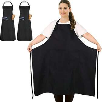 1pc/2pcs/4pcs Plus Size Black Unisex Chef Apron, Professional Apron With 2 Pockets, Suitable For Cooking, Work, Baking (Large Size)