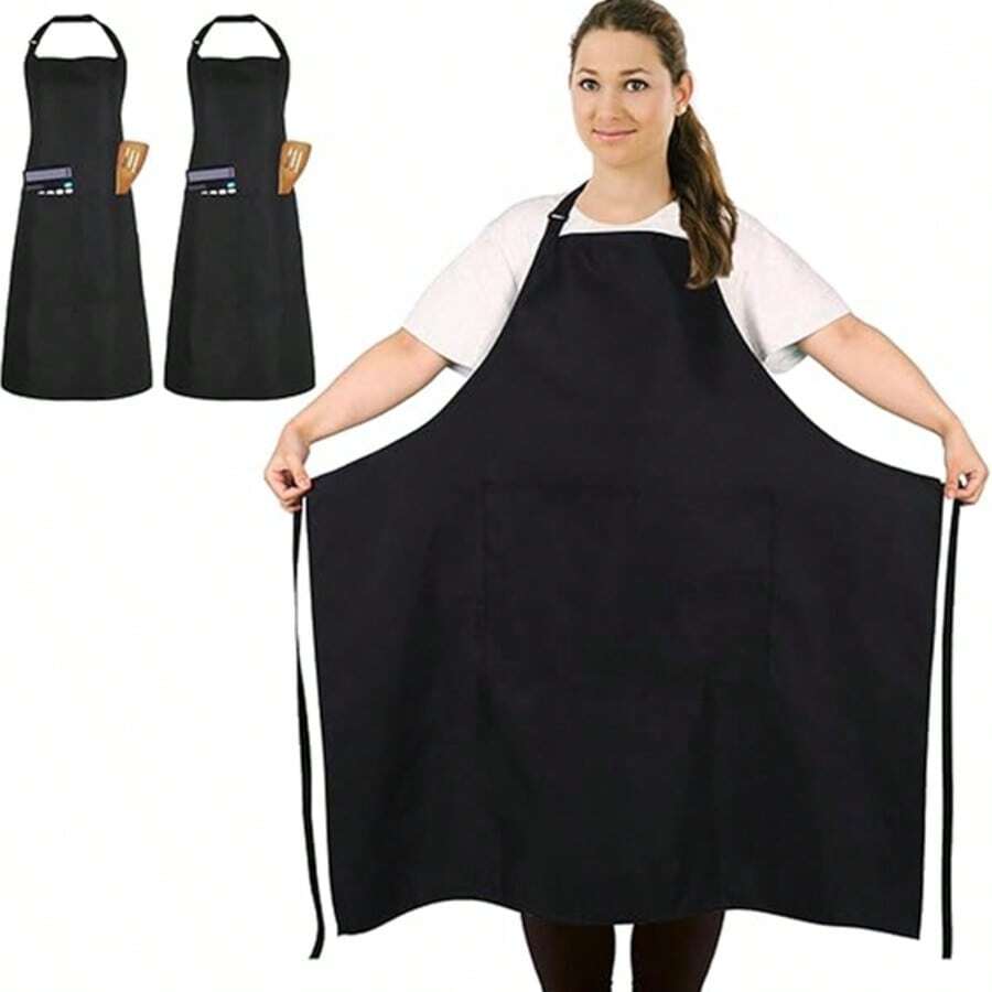 1 Stück/2 Stücke/4 Stücke Große Größen Schwarze Unisex Koch-Schürze, professionelle Schürze mit 2 Taschen, geeignet für Kochen, Arbeit, Backen (Große Größe)