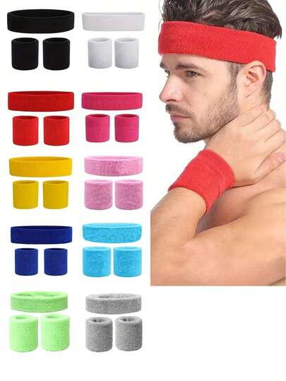 3pcs Sports Wristband And Yoga Elastic Headband, Moisture Wicking For Men And Women, Suitable For Tennis, Basketball, Running, Fitness Gym Gym Wristbands Accessories