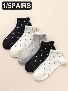 1/5 Pairs Women Heart Pattern Breathable Mesh Ankle Socks, Comfortable Moisture-Wicking Casual, School, Sports, Running, Fitness Socks For Spring/Summer - Multicolor - View 2