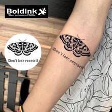 Boldink 夜间飞蛾临时纹身 | 女性手臂/肩部设计 | 哥特风格防水贴纸 | 非永久性深色纹身 | 持久 2 周哑光效果 | 小众深色艺术贴纸 - 黑色 - 查看 3