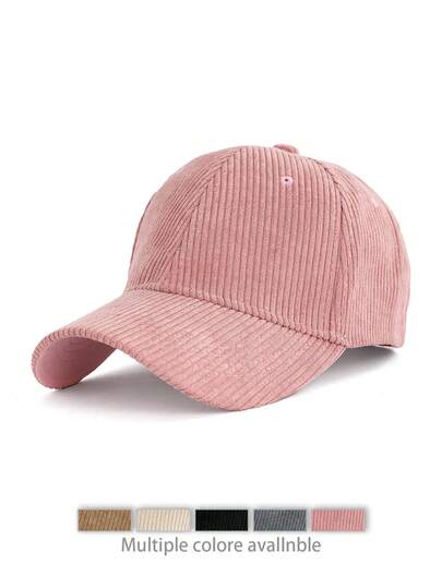 1 件纯色休闲涤纶波西米亚风防晒装饰棒球帽，4 季时尚简约百搭通勤灯芯绒弧形帽檐男女通用帽子