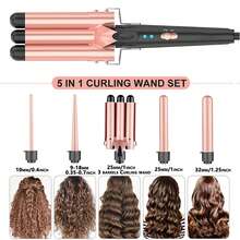 SeeCherish 5-In-1 Hair Waver Curling Iron,3 Barrel Hair Crimper With Fast Heating Up - Gold - View 2