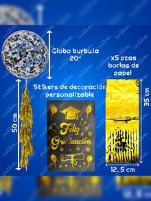 Globo Burbuja Cristal Decorativo Personalizado Con Stickers Pegatinas Mi Graduación Arreglo para Ceremonias de Graduación con Borlas de Papel Metálico GRUPO CARNAVALLIA - Dorado - Ver 2