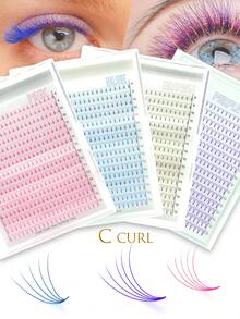 352pcs Colored Premade Volume Fans, 5D Short Stem Eyelash Extension For Salon Makeup Large Tray C 0.07/0.10 8-15mm Mixed PINK PURPLE BLUE BROWN Korean PBT Fibers Wider Width Fans Individual False Eyelash Bulk Eyelashes - C - View 2
